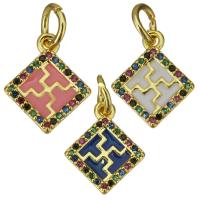 Cubic Zirconia Micro Pave Brass Pendant, Square, gold color plated, DIY & micro pave cubic zirconia & enamel Approx 4mm 