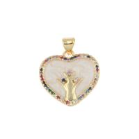 Rhinestone Brass Pendants, Heart, gold color plated, micro pave cubic zirconia, multi-colored, nickel, lead & cadmium free Approx 2mm 