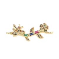 Rhinestone Brass Connector, Flower, gold color plated, micro pave cubic zirconia & 1/2 loop, multi-colored, nickel, lead & cadmium free Approx 1mm 