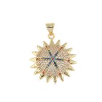 Rhinestone Brass Pendants, Flower, gold color plated, micro pave cubic zirconia, multi-colored, nickel, lead & cadmium free Approx 2mm 