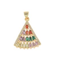 Rhinestone Brass Pendants, Fan, gold color plated, micro pave cubic zirconia, multi-colored Approx 2mm 
