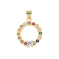 Rhinestone Brass Pendants, Donut, gold color plated, micro pave cubic zirconia, multi-colored Approx 2mm 