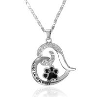 Rhinestone Zinc Alloy Necklace, with Rhinestone, Heart, for woman, platinum color 