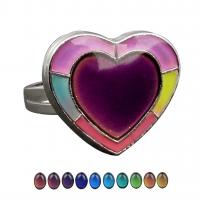 Emaille Stimmung Fingerring, Zinklegierung, Herz, silberfarben plattiert, einstellbar & für Frau & Epoxy Aufkleber, 18.5x16.5mm, verkauft von PC