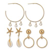 Zinc Alloy Rhinestone Drop Earring, with Shell, gold color plated, three pieces & for woman & with rhinestone   