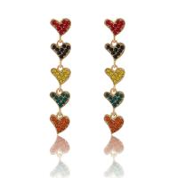 Zinc Alloy Rhinestone Drop Earring, Heart, gold color plated, for woman & with rhinestone, mixed colors 