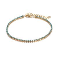 Zinc Alloy Rhinestone Bracelets, gold color plated, for woman & with rhinestone, blue Approx 8.3 Inch 