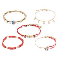 Zinc Alloy Anklet, with Cotton Thread, gold color plated, 5 pieces & for woman & with rhinestone, 10mm,5mm30mm 
