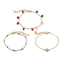 Zinc Alloy Anklet, gold color plated, three pieces & for woman & with rhinestone Approx 7.5 Inch 