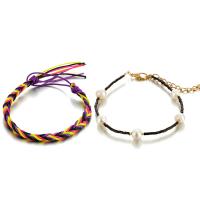Cotton Thread Anklet, with Plastic Pearl, gold color plated, 2 pieces & Unisex & adjustable, 7mm Approx 7.1 Inch 