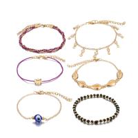 Zinc Alloy Anklet, with Cotton Thread & Seedbead, gold color plated, 6 pieces & for woman, 10mm,15mm 