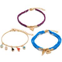 Zinc Alloy Anklet, with Seedbead, gold color plated, three pieces & for woman & with rhinestone 