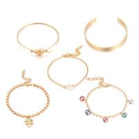 Zinc Alloy Anklet, with Crystal, gold color plated, 5 pieces & for woman 