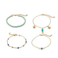 Zinc Alloy Anklet, with Cotton Thread, gold color plated, 4 pieces & for woman 
