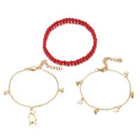 Zinc Alloy Anklet, with Seedbead, gold color plated, three pieces & for woman Approx 7.5 Inch 
