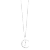 Cubic Zirconia Micro Pave Sterling Silver Necklace, 925 Sterling Silver, with 1.97 inch extender chain, Moon, micro pave cubic zirconia & for woman, silver color  Approx 15.74 Inch 