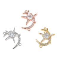 Rhinestone Brass Connector, Moon and Star, plated, micro pave cubic zirconia & 1/2 loop Approx 1mm 