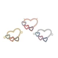 Rhinestone Brass Connector, Heart, plated, micro pave cubic zirconia & 1/2 loop Approx 2mm 
