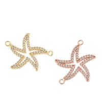 Cubic Zirconia Micro Pave Brass Connector, Starfish, plated, micro pave cubic zirconia & 1/2 loop Approx 2mm 