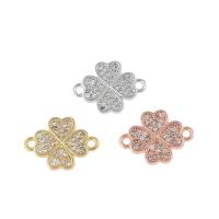 Cubic Zirconia Micro Pave Brass Connector, Four Leaf Clover, plated, micro pave cubic zirconia & 1/2 loop Approx 2mm 