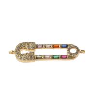 Cubic Zirconia Micro Pave Brass Connector, gold color plated, micro pave cubic zirconia & 1/2 loop, multi-colored Approx 2mm 