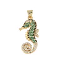 Cubic Zirconia Micro Pave Brass Pendant, Seahorse, gold color plated, micro pave cubic zirconia, green Approx 2mm 
