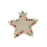 Rhinestone Brass Connector, Star, gold color plated, micro pave cubic zirconia & 1/2 loop, multi-colored, 31*3mm Approx 1.5mm 