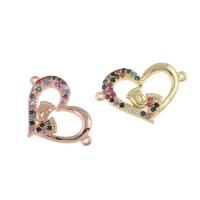 Cubic Zirconia Micro Pave Brass Connector, Heart, plated, micro pave cubic zirconia & 1/2 loop Approx 1.5mm 