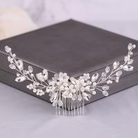 Dekoratives Haarkämmchen, Kunststoff Perlen, mit Kristall, handgemacht, Modeschmuck & für Braut, weiß, 130x55mm, verkauft von PC