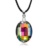 Crystal Necklace, with leather cord & Crystal, Long Oval, for woman, multi-colored 