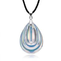 Crystal Necklace, Zinc Alloy, with leather cord & Crystal, Teardrop, for woman, blue 