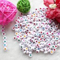 Acryl Schmuck Perlen, flache Runde, DIY & mit einem Muster von Herzen & Emaille, keine, 4x7mm, Bohrung:ca. 1.2-1.5mm, 100PCs/Tasche, verkauft von Tasche