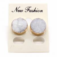 Ice Quartz Agate Stud Earring, Round, plated, for woman 