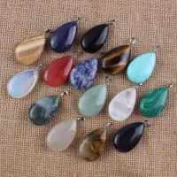 Gemstone Jewelry Pendant, with Brass, Teardrop, silver color plated, Unisex 