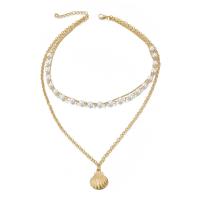 Fashion Multi Layer Necklace, Zinc Alloy, with Plastic Pearl, gold color plated, three layers & oval chain & ball chain & for woman, 20mm Approx 15.4 Inch 