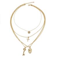 Fashion Multi Layer Necklace, Zinc Alloy, gold color plated  & oval chain & for woman, 10mm,20mm,25mm,30mm Approx 15 Inch 