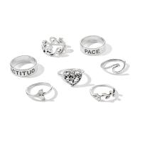 Zinc Alloy Ring Set, silver color plated, 7 pieces & for woman, 10mm, US Ring .5 