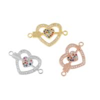 Cubic Zirconia Micro Pave Brass Connector, Heart, plated, micro pave cubic zirconia & 1/2 loop Approx 2mm 
