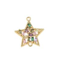 Cubic Zirconia Micro Pave Brass Pendant, Star, gold color plated, micro pave cubic zirconia, multi-colored Approx 2mm 