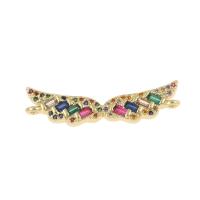 Cubic Zirconia Micro Pave Brass Connector, Wing Shape, gold color plated, micro pave cubic zirconia & 1/2 loop, multi-colored Approx 1.5mm 