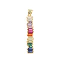 Cubic Zirconia Micro Pave Brass Pendant, Rectangle, gold color plated, with cubic zirconia, multi-colored Approx 2mm 
