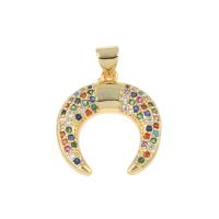 Cubic Zirconia Micro Pave Brass Pendant, Moon, gold color plated, micro pave cubic zirconia, multi-colored Approx 1.5mm 