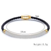 Titanium Steel Bracelet & Bangle, with Leather, fashion jewelry & for woman, black 