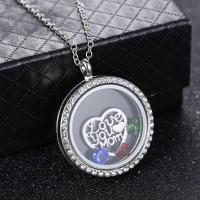 Fashion Locket Necklace, Zinc Alloy, with Glass Beads & Rhinestone, Round, word love you mom, Unisex, silver color 