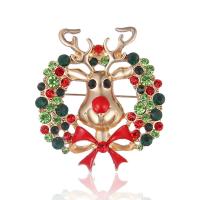 Christmas Jewelry Brooch , Zinc Alloy, with Rhinestone, Christmas Reindeer, Christmas Design & Unisex & enamel, mixed colors 