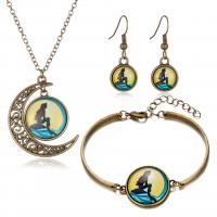 Fashion Zinc Alloy Jewelry Sets, bracelet & earring & necklace, with Glass Gemstone, time gem jewelry & for woman, gold 