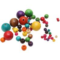 Dyed Wood Beads, Round, random style & DIY mixed colors 