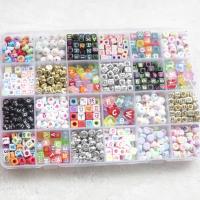 Acrylic Beads, mixed pattern & DIY & 24 cells & enamel, mixed colors, 7*7mm,6*6mm,4*7mm,4*4mm,8mm 
