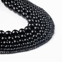 Schwarzer Stein Perle, rund, schwarz, frei von Nickel, Blei & Kadmium, 98PC/Strang, verkauft von Strang
