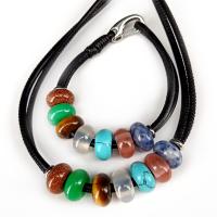 Gemstone Jewelry Set, bracelet & necklace, with PU Leather, Unisex, mixed colors 